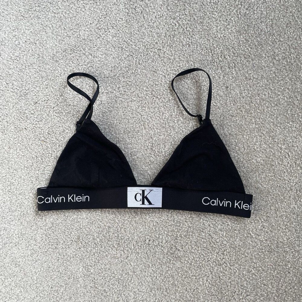 Calvin Klein Wireless Comfort Lounge Bra Bralette Black White Women's XXS/XS